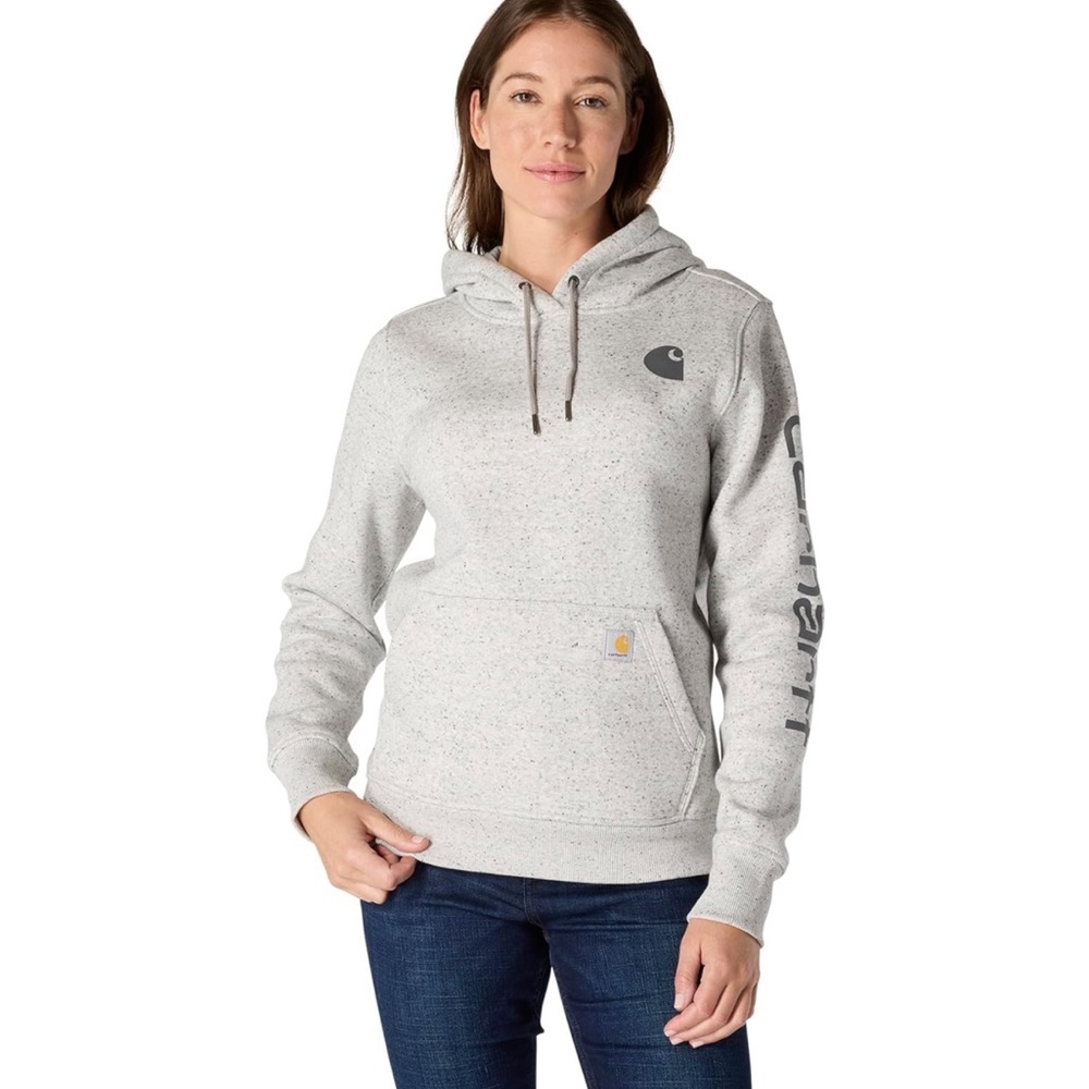 Carhartt Women's Relaxed Fit Logo Sleeve Light Gray Hoodie Medium